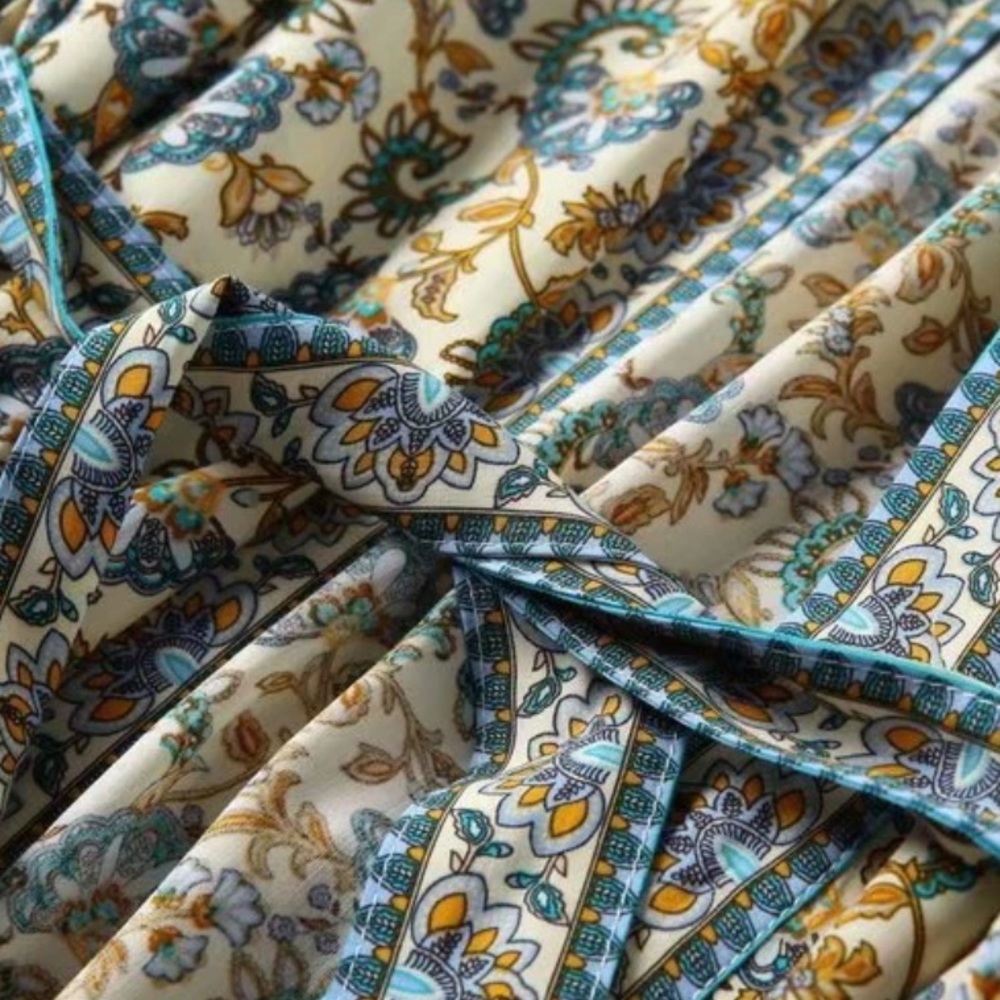 Gypsy Boho Paisley Print Maxi Duster Kimono Yellow - Picture 7 of 9